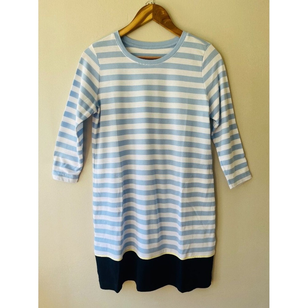 J. Jill Sz S Pullover Fit Striped A-Line T-Shirt Dress Long Sleeves with Pockets